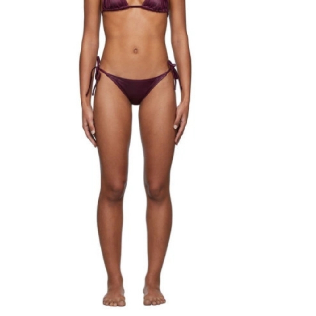 New Solid & Striped Iris Shiny Coated Purple Bikini Bottom Size Xl Eggplant Swim